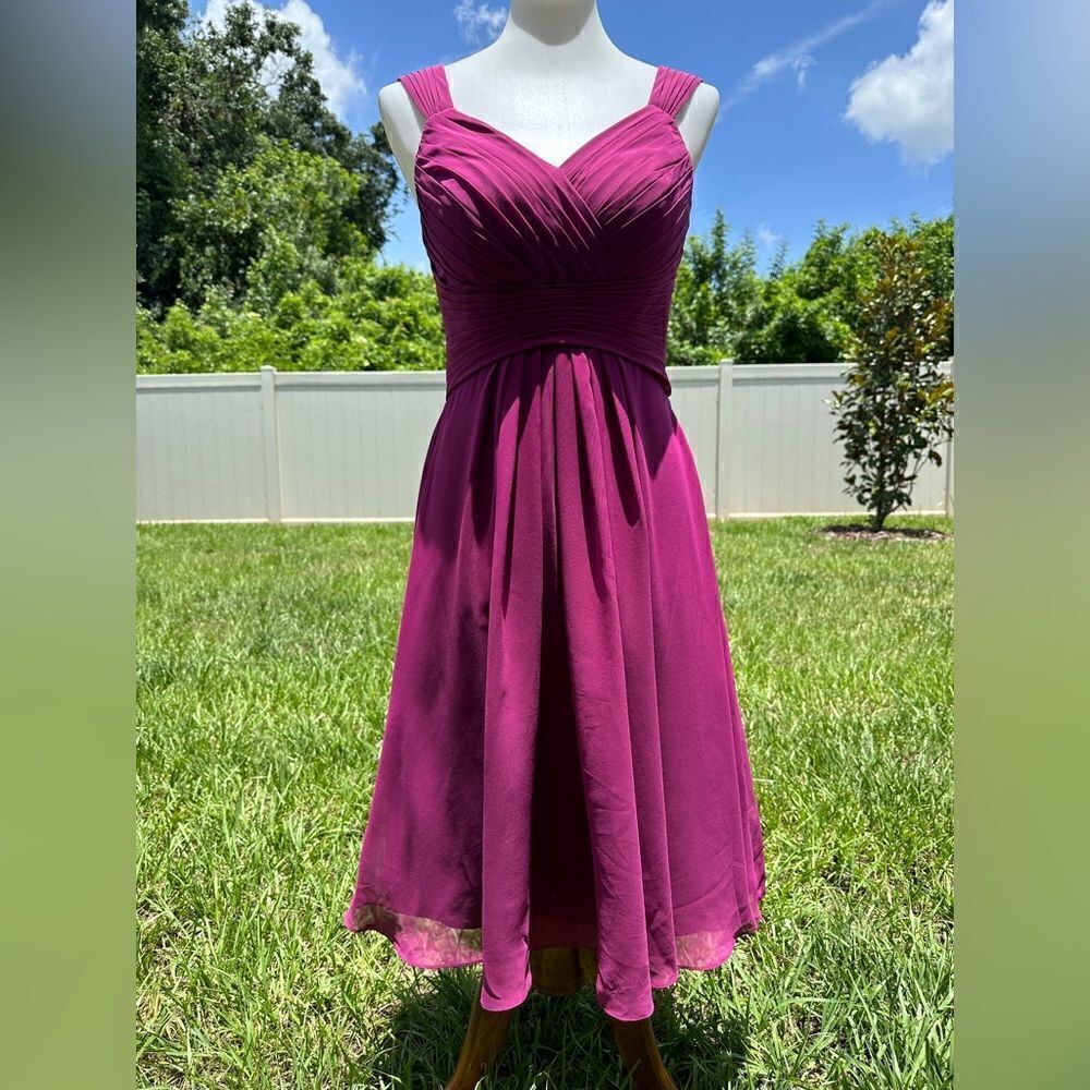 Azazie formal chiffon a-line princess v-neck knee length dress in orchid Sz 6